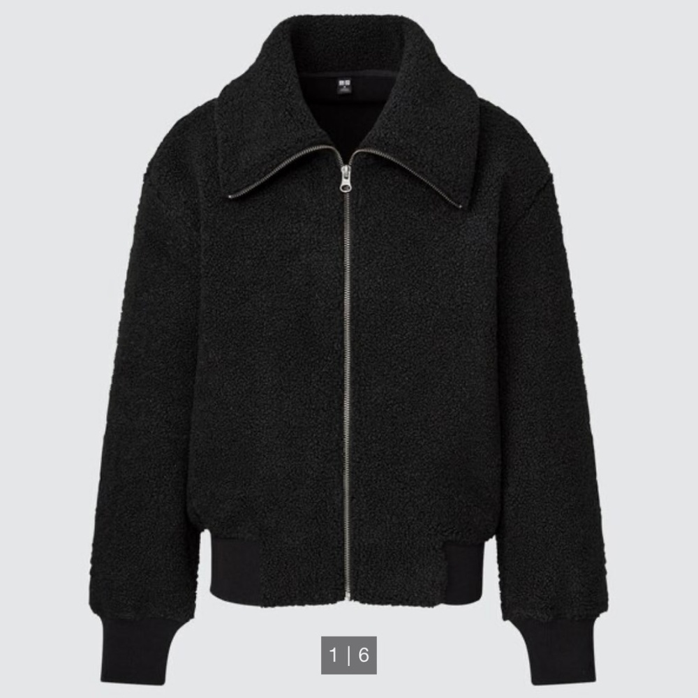 Uniqlo Black Sherpa Fleece Lined Cropped Teddy Bomber Jacket Small
